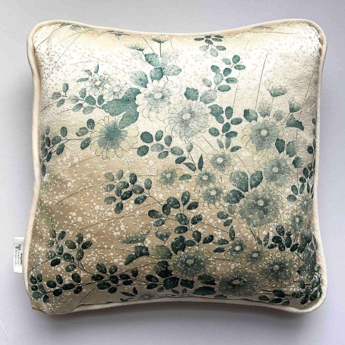 Kimono Silk Cushion Cover: White with Blue Chrysanthemums