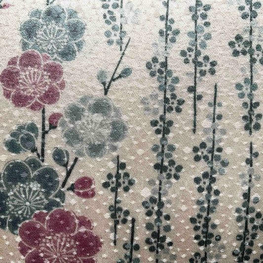 Kimono Silk Cushion Cover: White with Blue & Mauve Flowers