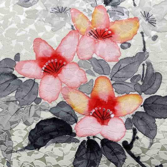 Kimono Silk Cushion Cover: White with Pink Camellias