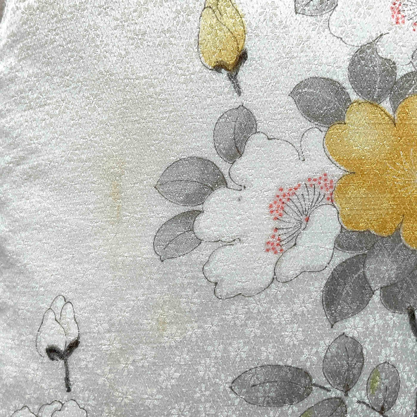 Kimono Silk Cushion Cover: White with White and Yellow Dog Roses