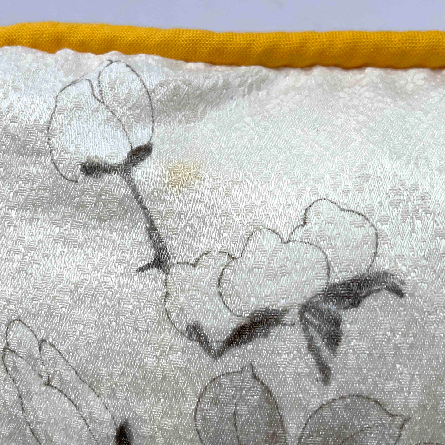 Kimono Silk Cushion Cover: White with White and Yellow Dog Roses