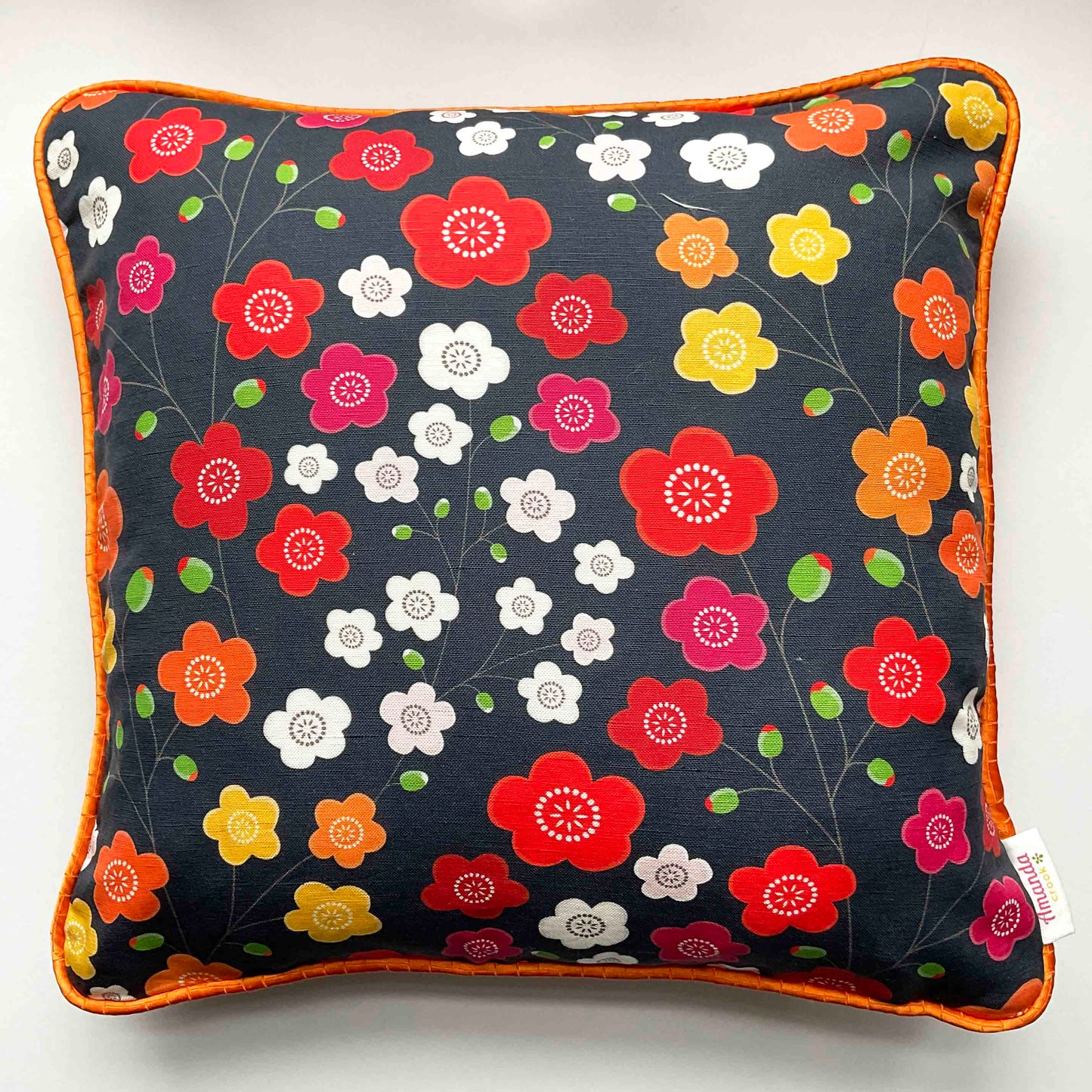 Linen-Cotton Cushion Cover: Japanese Garden • Navy (Small)